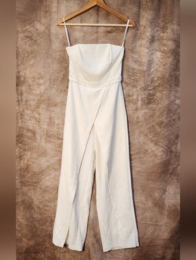 WHITE HOUSE BLACK MARKET Ivory Strapless Wide-Leg Jumpsuit – Size 00